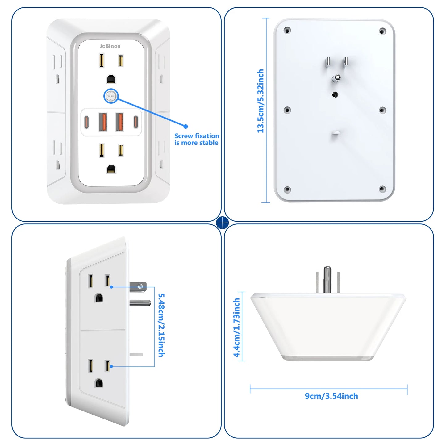 JcBlaon Surge Protector Outlet with 6 AC Outlet & USB Ports, Multiple-Plug Outlet Splitter for Home Travel Office
