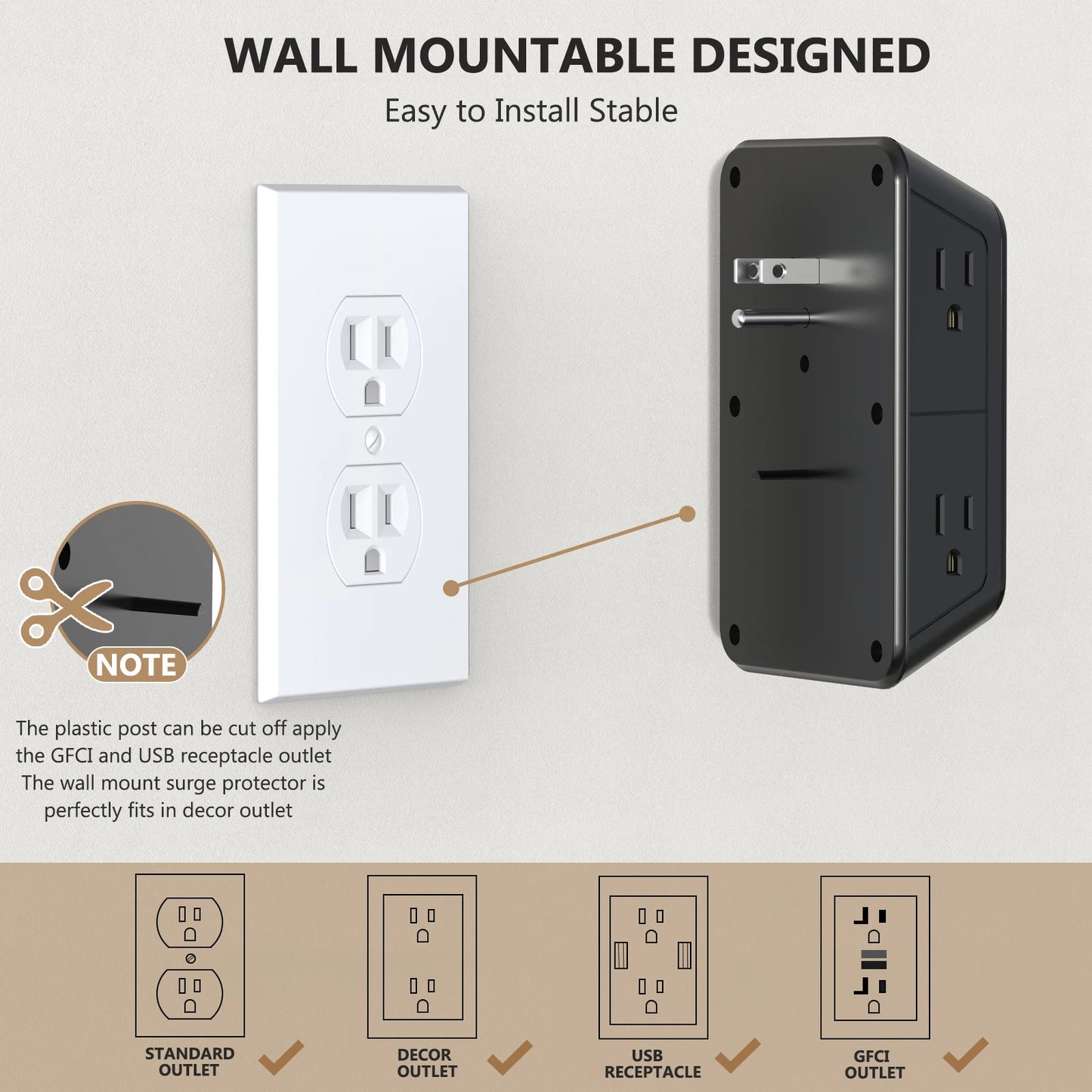 JcBlaon Surge Protector Outlet with 6 AC Outlet & USB Ports, Multiple-Plug Outlet Splitter for Home Travel Office