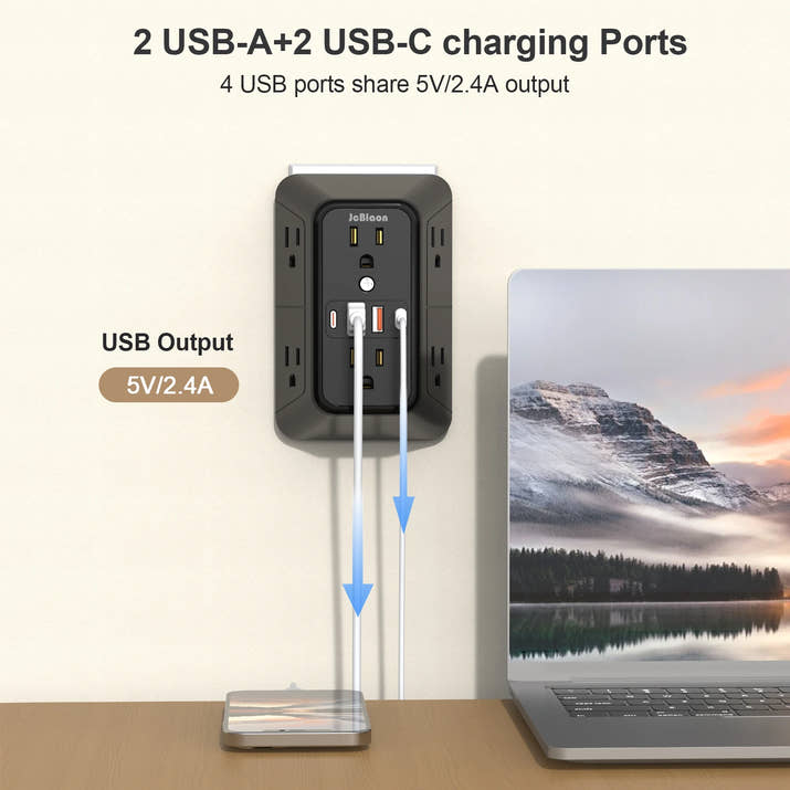 JcBlaon Surge Protector Outlet with 6 AC Outlet & USB Ports, Multiple-Plug Outlet Splitter for Home Travel Office