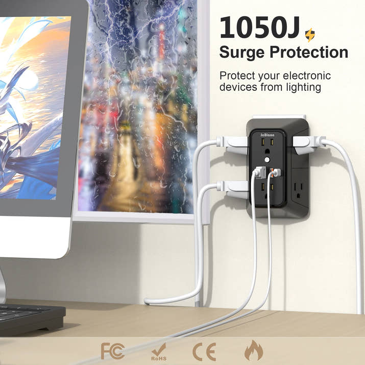 JcBlaon Surge Protector Outlet with 6 AC Outlet & USB Ports, Multiple-Plug Outlet Splitter for Home Travel Office